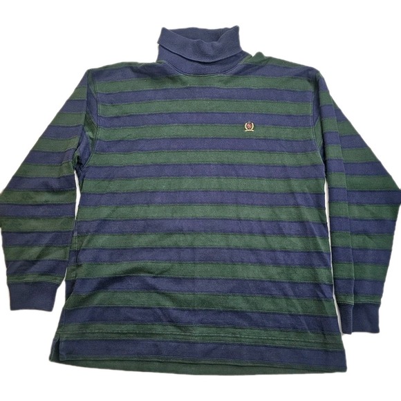 Tommy Hilfiger Top L Green‎ Striped Long Sleeve Turtleneck Retro Vintage Tommy - Picture 1 of 6